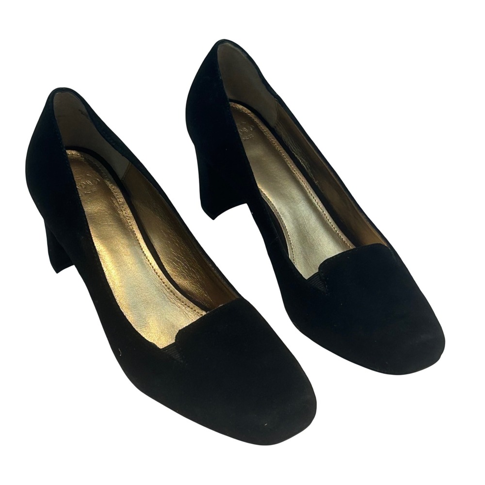 Circa Joan & David CJ Voyageur Black Suede Block Heel Pumps 8.5M Classic Shoe